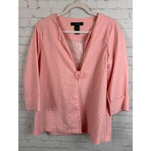 ALI MILES pink cotton crinkled 3/4 sleeve button jacket blazer shirt L